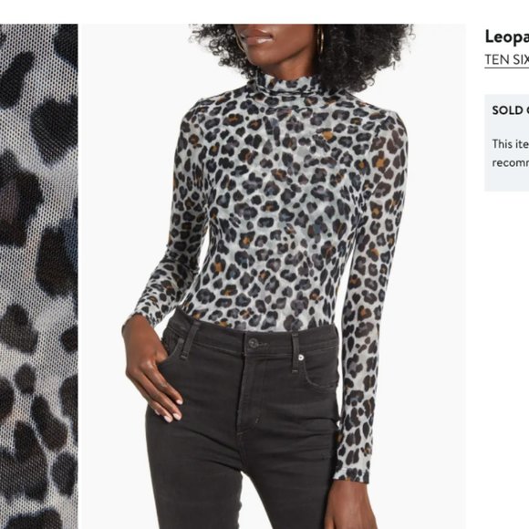 Ten Sixty Sherman Leopard Print Mesh Turtleneck Top - Large - Picture 9 of 13